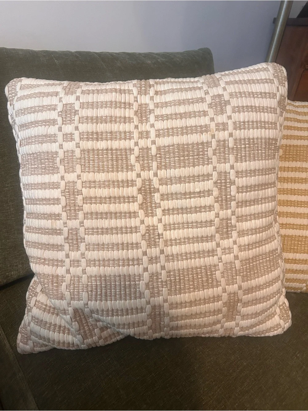 Set of two West Elm Bailey Woven Check Accent Pillows in Beige and Mustard